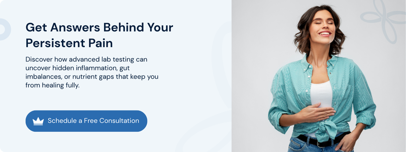 Smiling woman beside a call to action for advanced lab testing free consultation