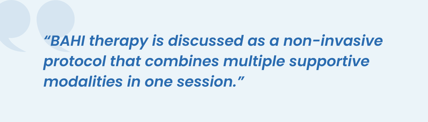 Pull quote describing BAHI therapy as a non-invasive multi-modality trauma protocol