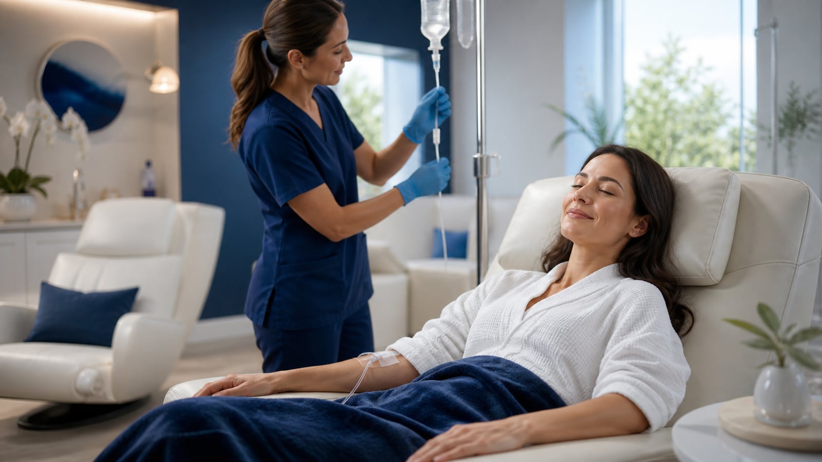 Patient relaxing during an IV therapy session, Cellular Plasma Recharge vs ozone therapy, AgeRejuvenation in Tampa Bay and Central Florida