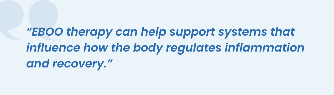 Quote noting EBOO therapy supports how the body regulates inflammation and recovery