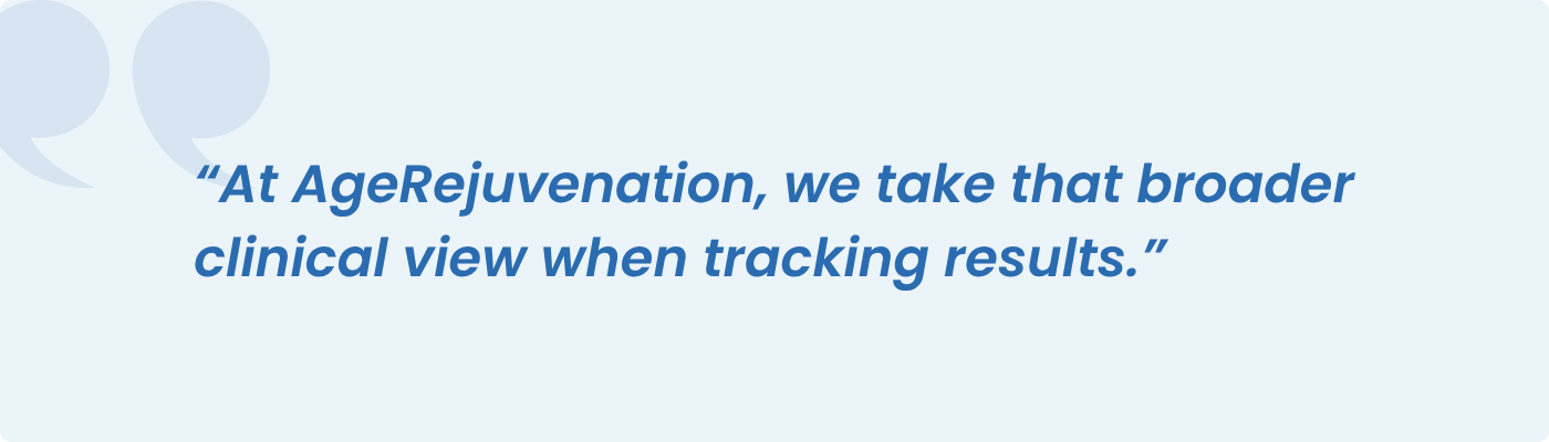 AgeRejuvenation pull quote on taking a broader clinical view when tracking results