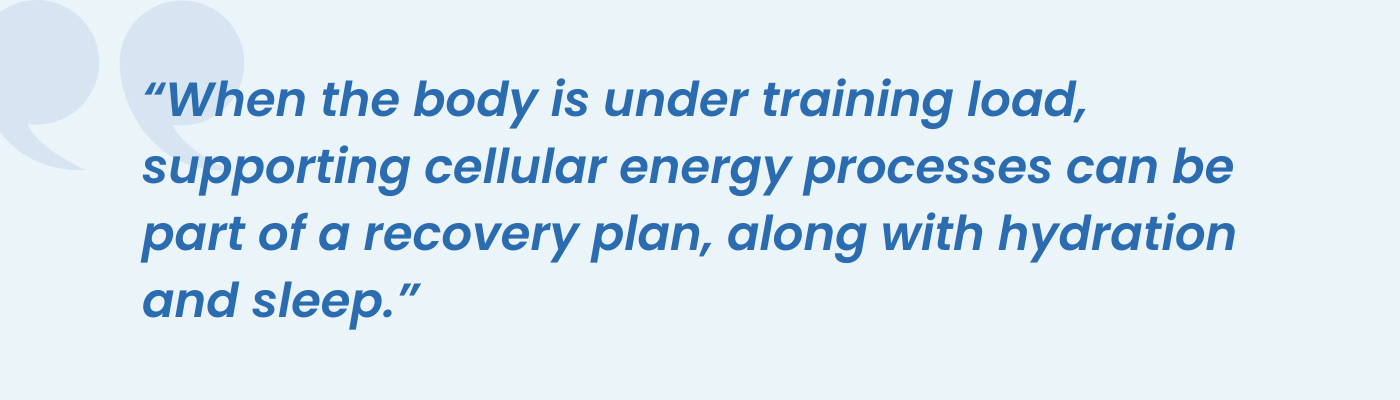 Pull quote on supporting cellular energy, hydration, and sleep for recovery under training load