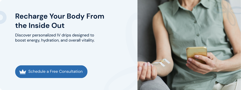 Banner promoting personalized IV drips with a free consultation to boost energy and hydration