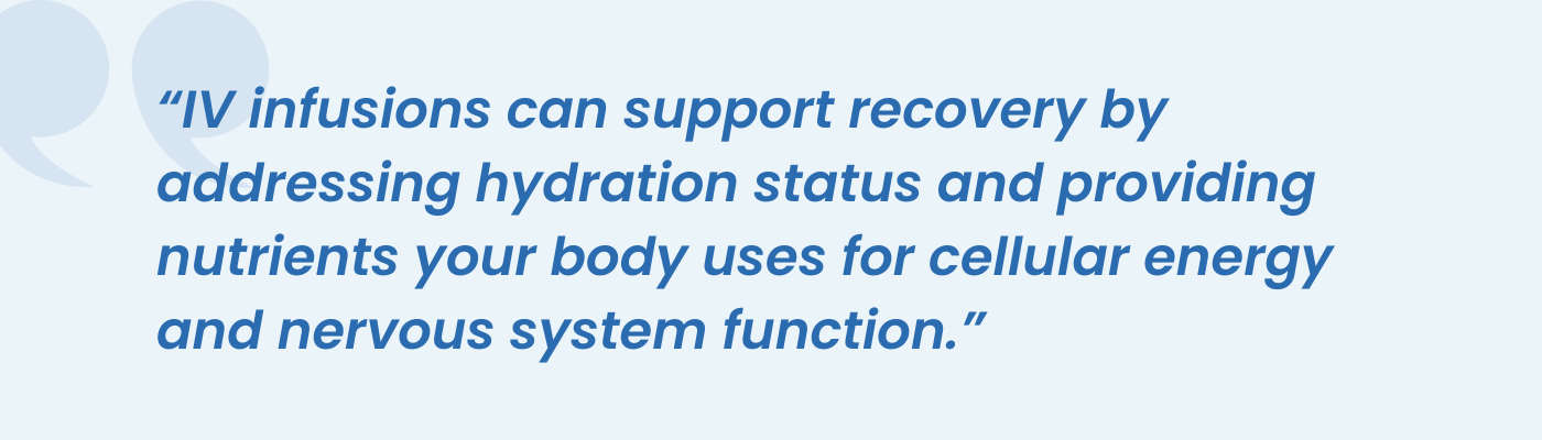 Pull quote on how IV infusions aid recovery through hydration and cellular energy nutrients