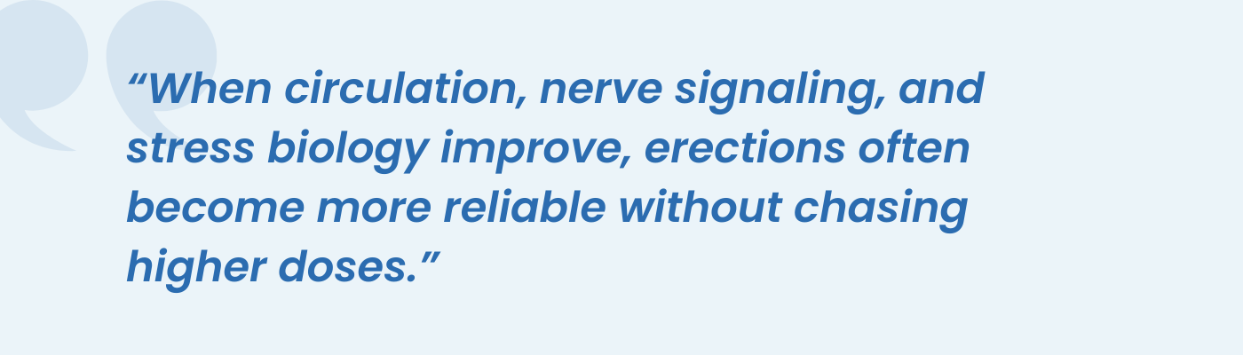 Quote on improving circulation, nerve signaling, and stress biology for more reliable erections