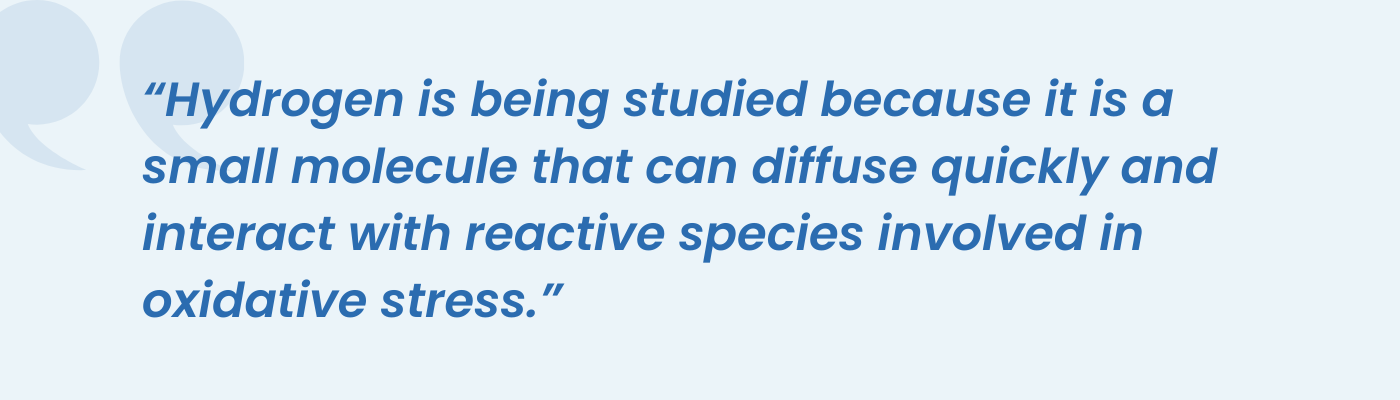 Quote on hydrogen as a small molecule that diffuses fast and counters oxidative stress