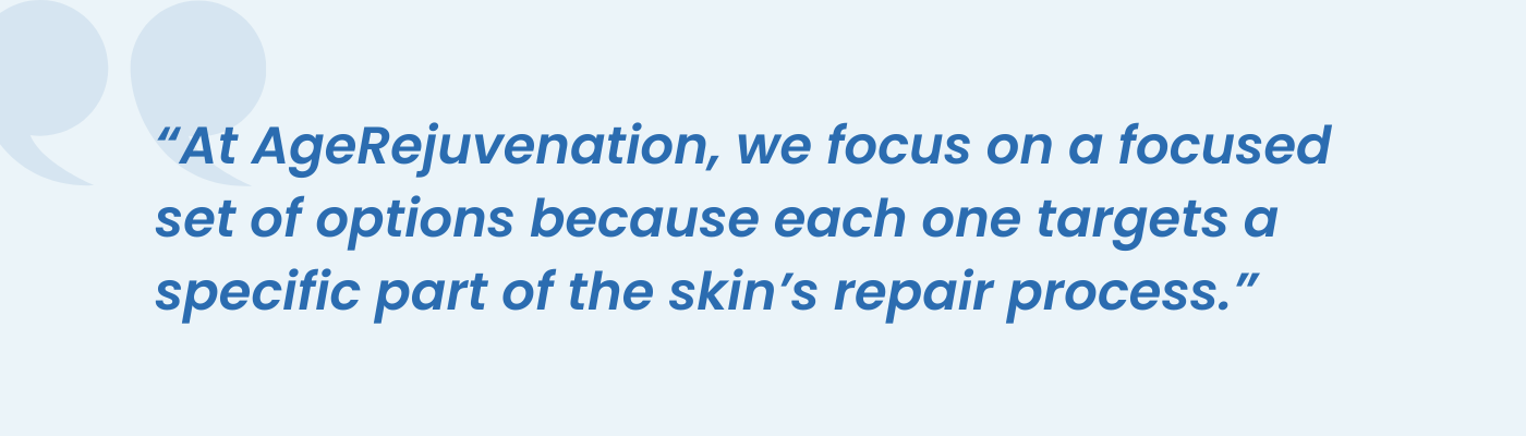 Pull quote on AgeRejuvenation targeting specific parts of the skin's repair process
