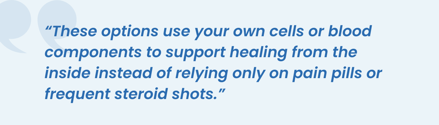 Quote on using your own cells or blood to support healing instead of pain pills