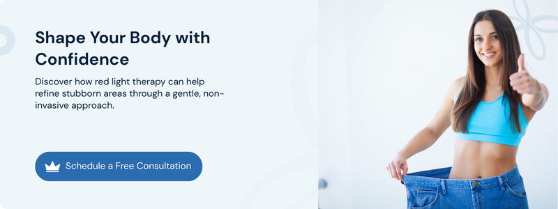 Shape your body with confidence banner with slimmer woman and consultation button
