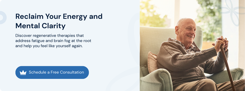 Reclaim your energy and mental clarity banner with relaxed senior man and consultation button