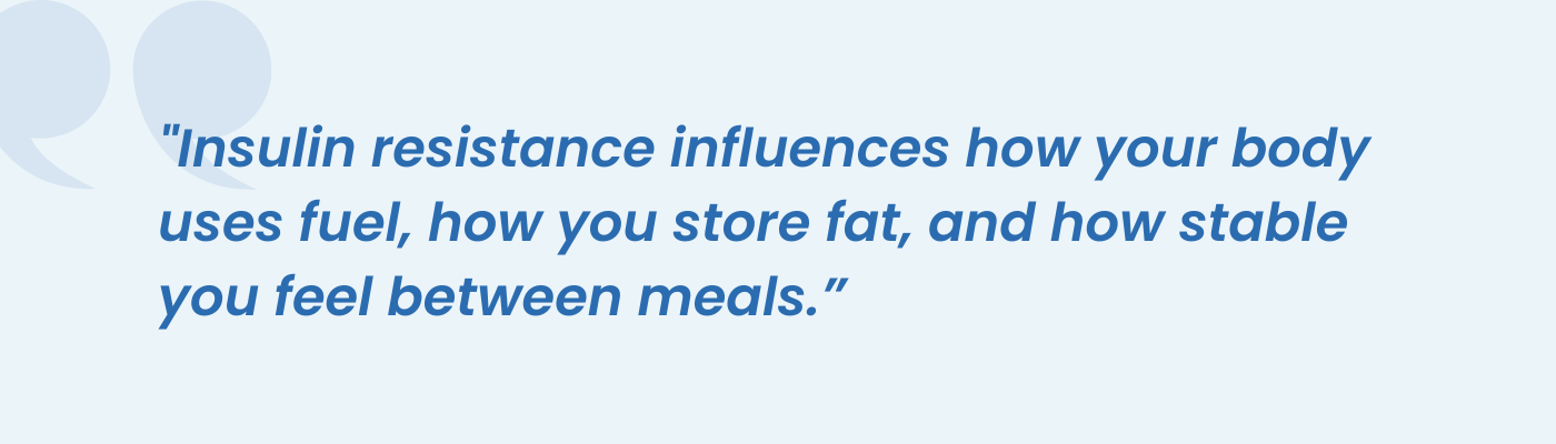 Quote graphic about insulin resistance symptoms driving fatigue and weight struggle in Tampa Bay