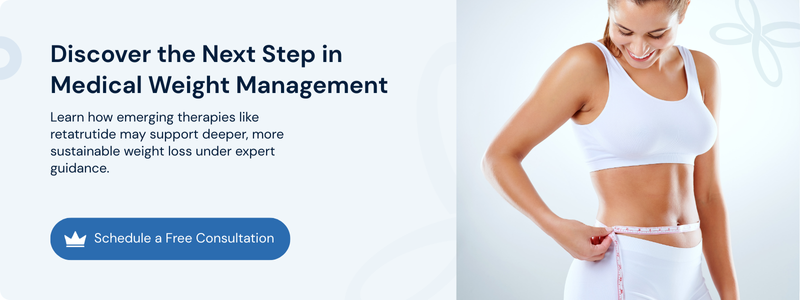 Banner inviting readers to schedule a free medical weight management consultation with retatrutide