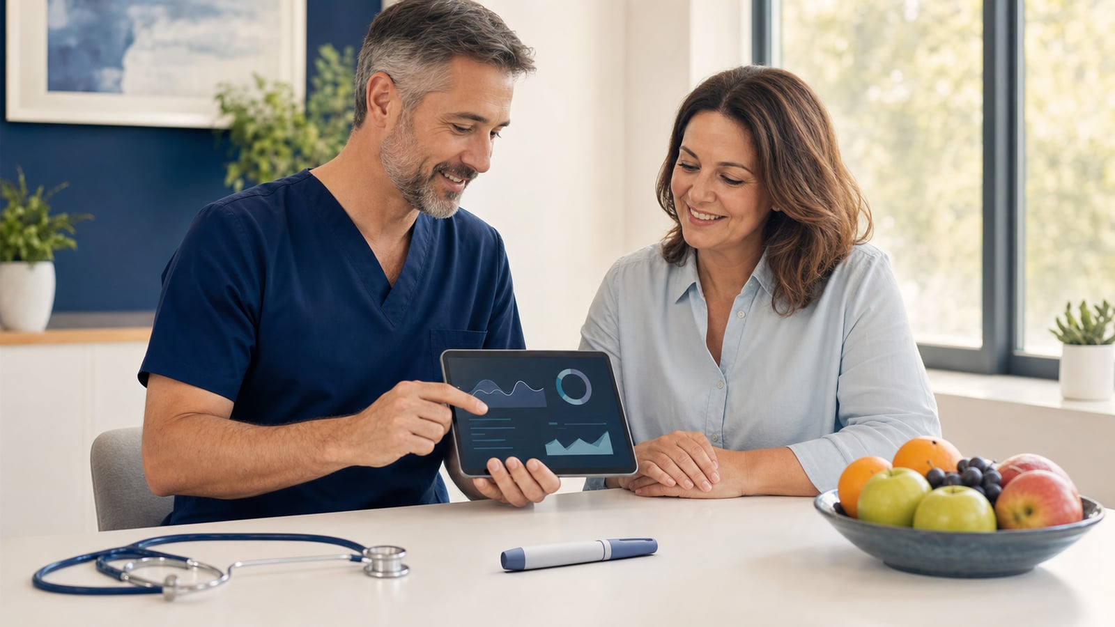 Physician reviewing a personalized tirzepatide weight and blood sugar plan with a patient, AgeRejuvenation in Tampa Bay and Central Florida