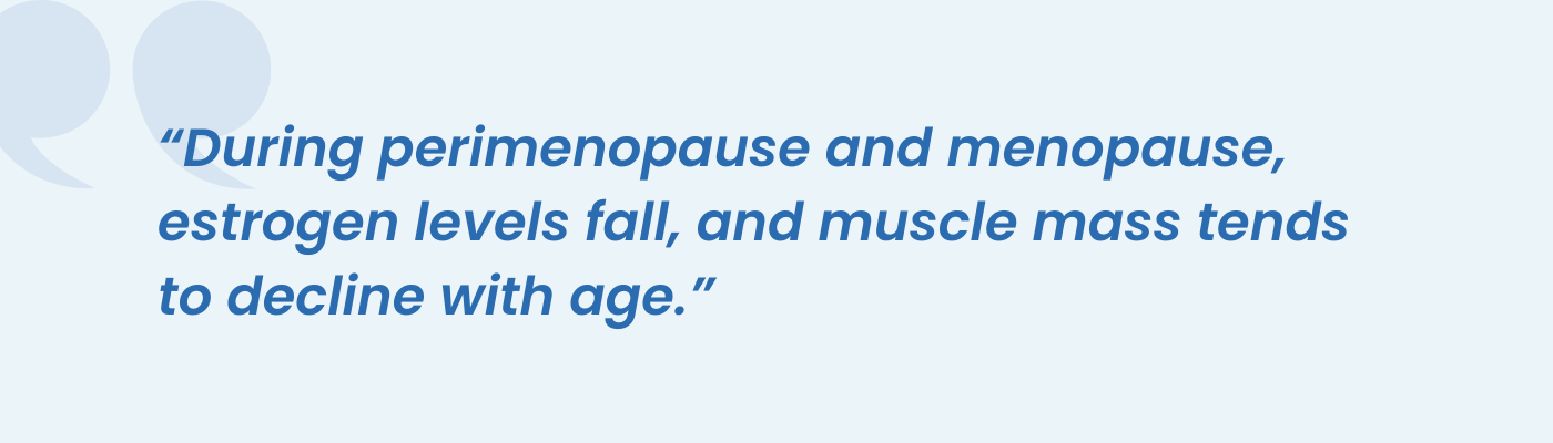 Quote graphic on falling estrogen and muscle loss during perimenopause and menopause