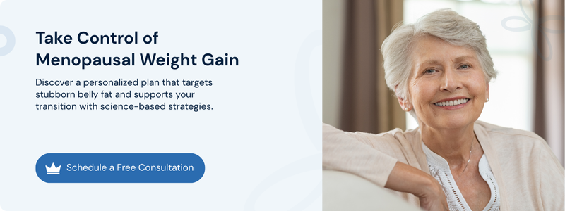 Smiling older woman promoting a personalized plan to fight menopausal weight gain